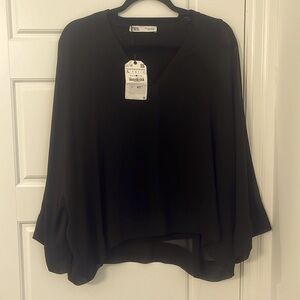 Zara blouse, black top with sheer overlay. Sleeves 3/4 and completely sheer